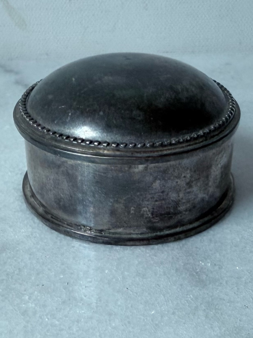 Small Round Metal Trinket Box - Dark Silver Tone